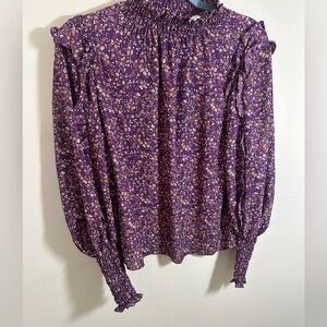 Max Studio long smocked sleeve peasant blouse size Small maroon purple